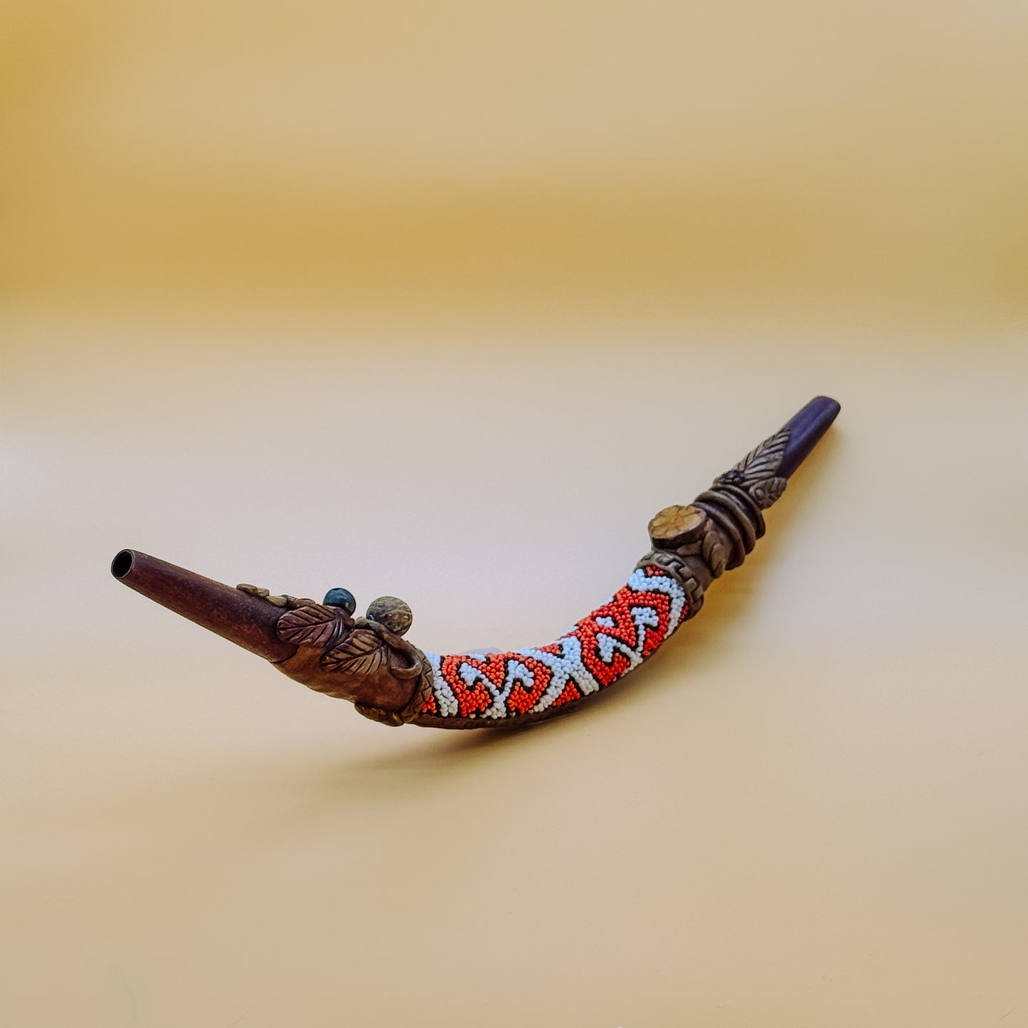 Leaves Shipibo Tepi - Red White Beadwork & Seeds