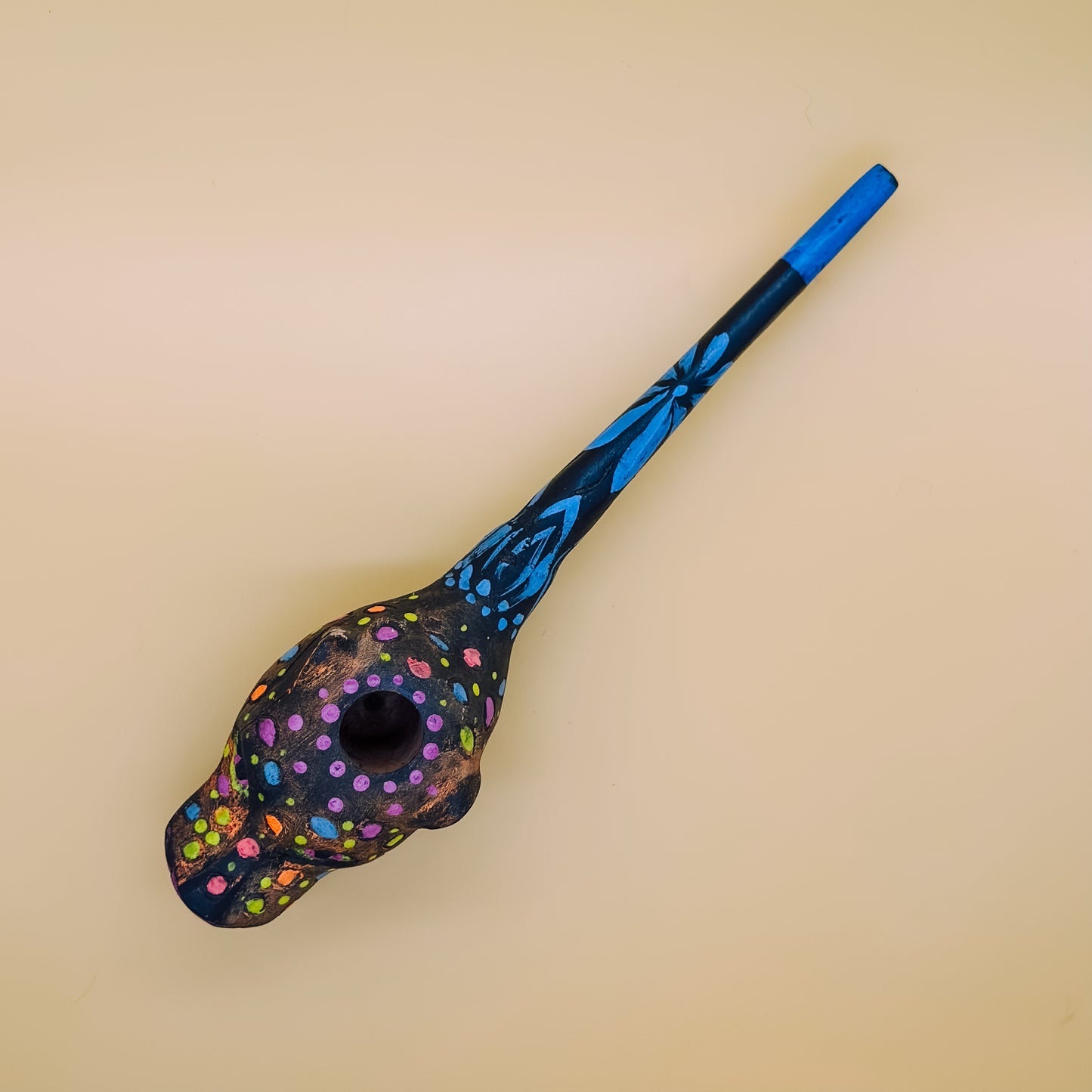 Shipibo Luminous Black Jaguar Prayer Pipe