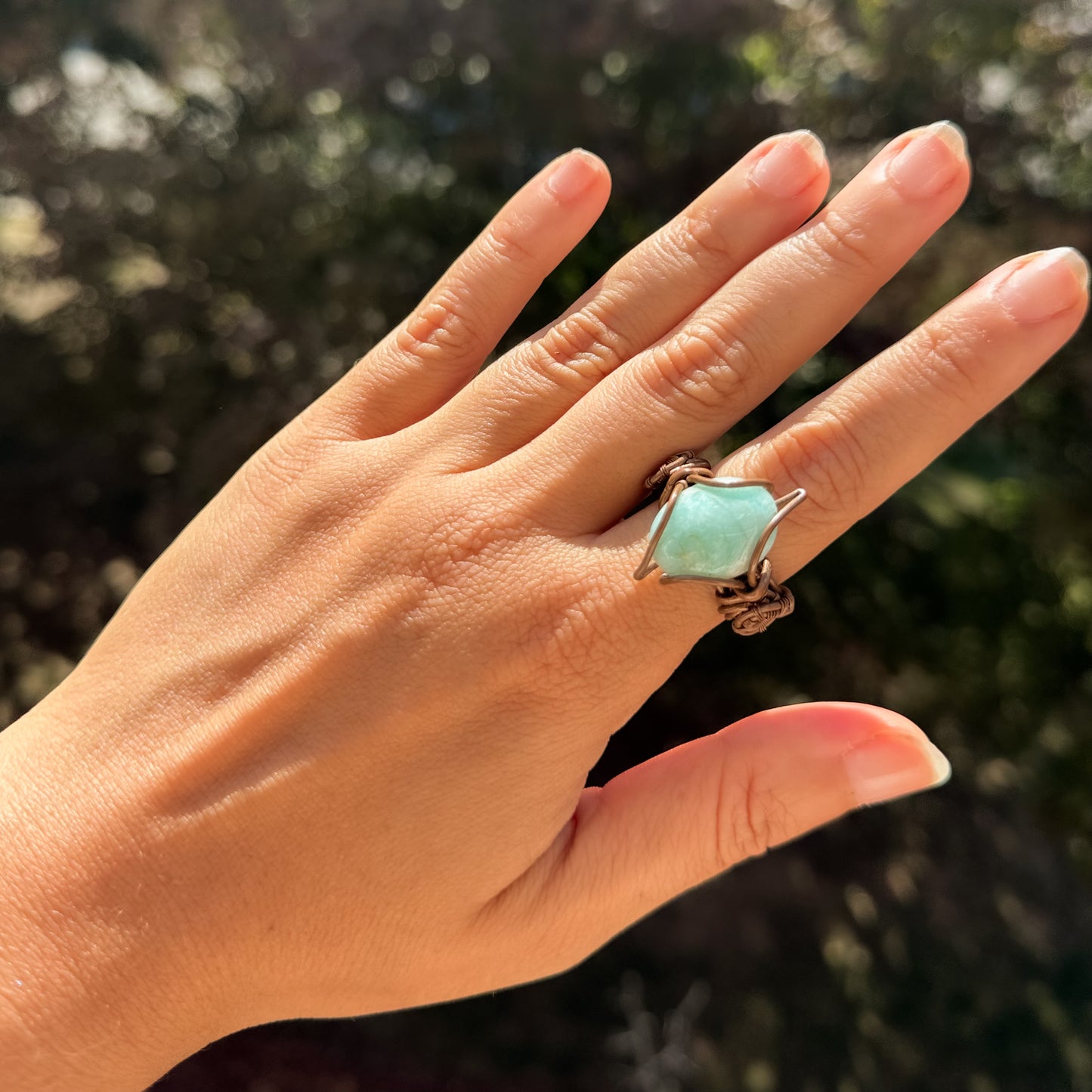 Copper Wire Wrapped Amazonite Highlight Ring