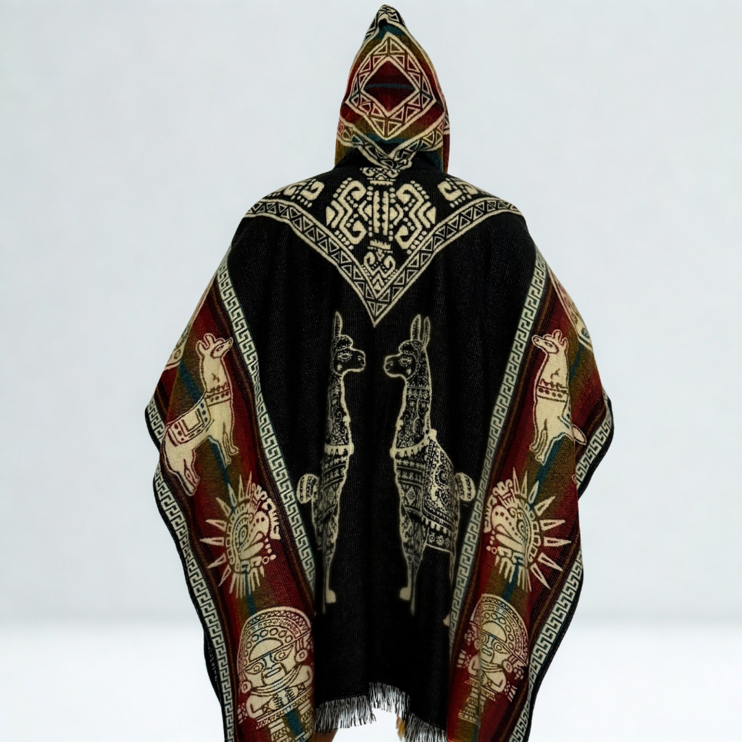 Hooded Poncho – Black Llama