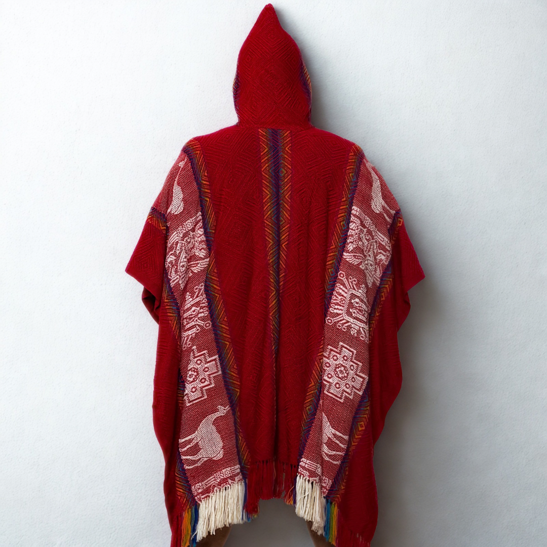 Peruvian Light Shawl- Red Hooded