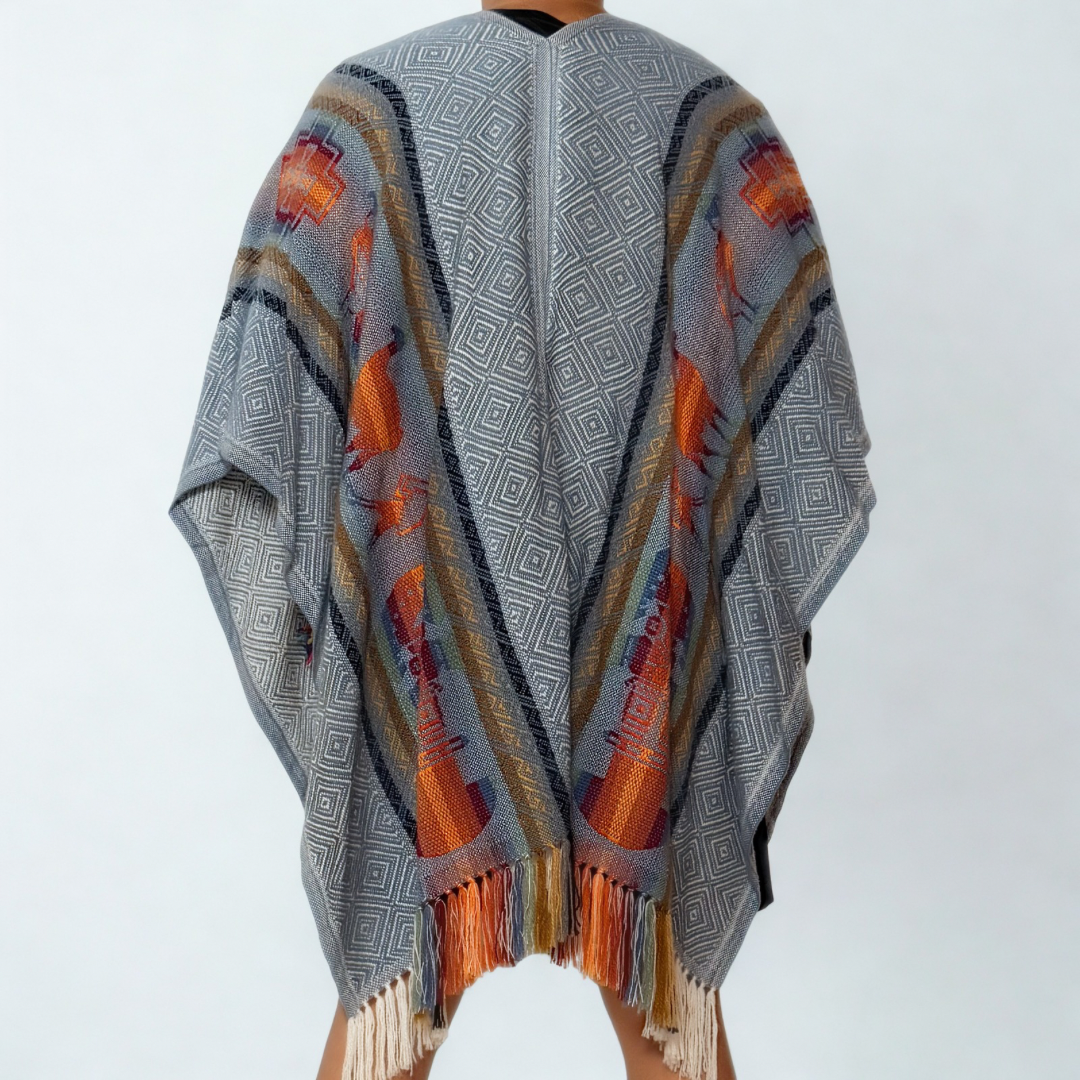 Peruvian Light Shawl - Gray Orange Figures