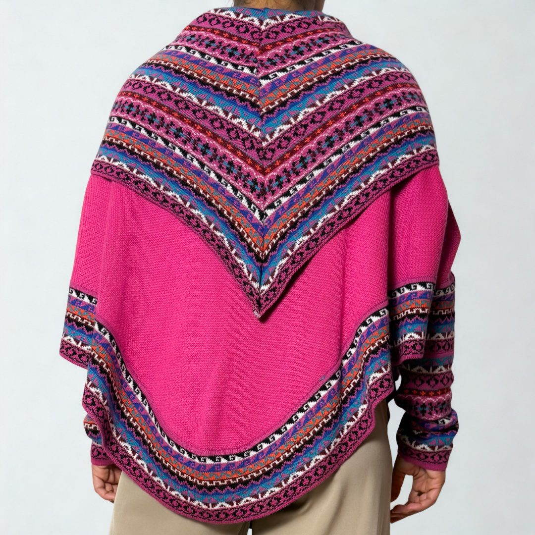 Women's Alpaca Blend Chompa Poncho Sweater - Pink
