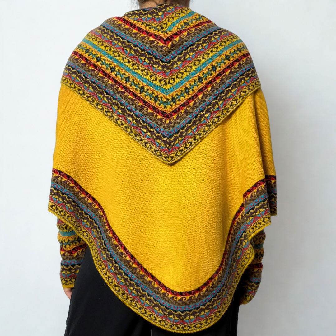 Women's Alpaca Blend Chompa Poncho Sweater - Mustard