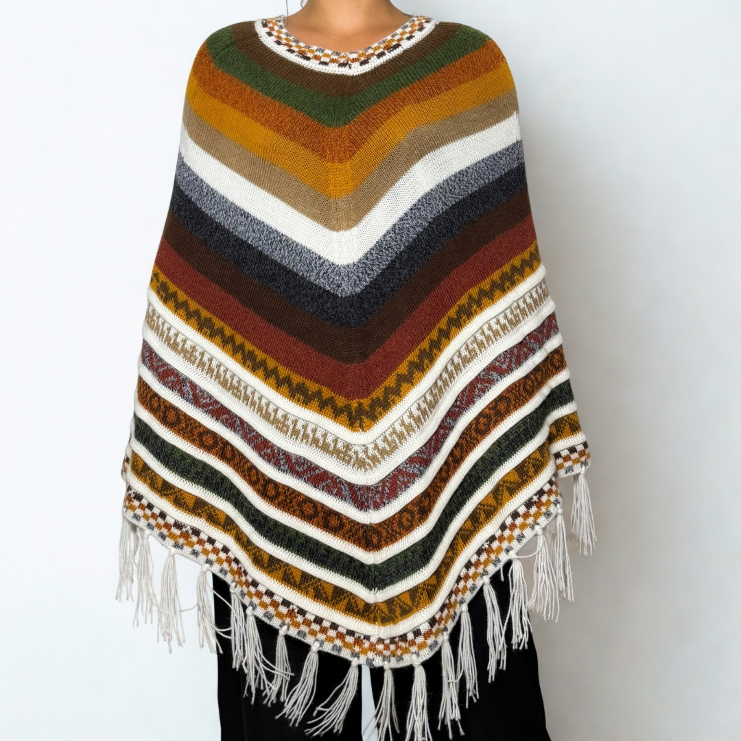 Sacred Valley Pure Alpaca Poncho - Forest