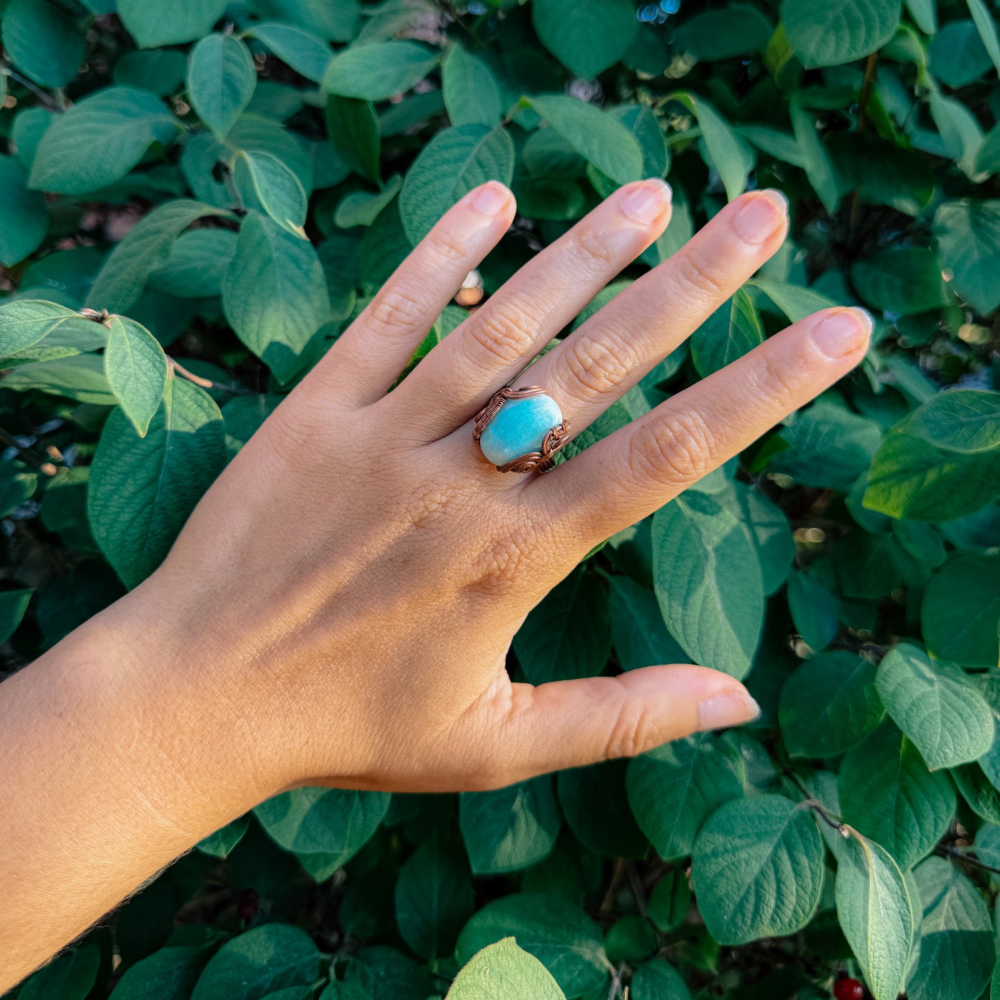 Copper Wire Wrapped Amazonite Ring