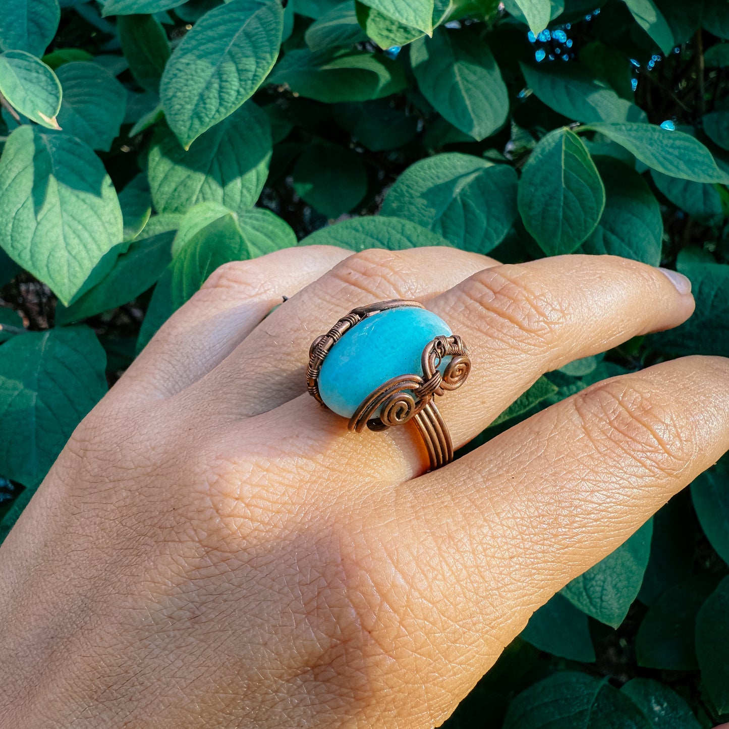 Copper Wire Wrapped Amazonite Ring