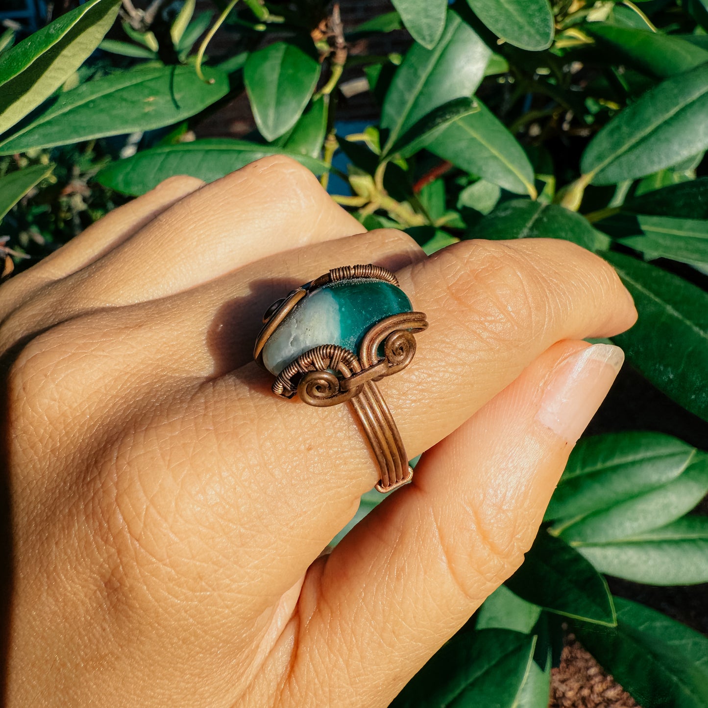 Copper Wire Wrapped Amazonite Ring