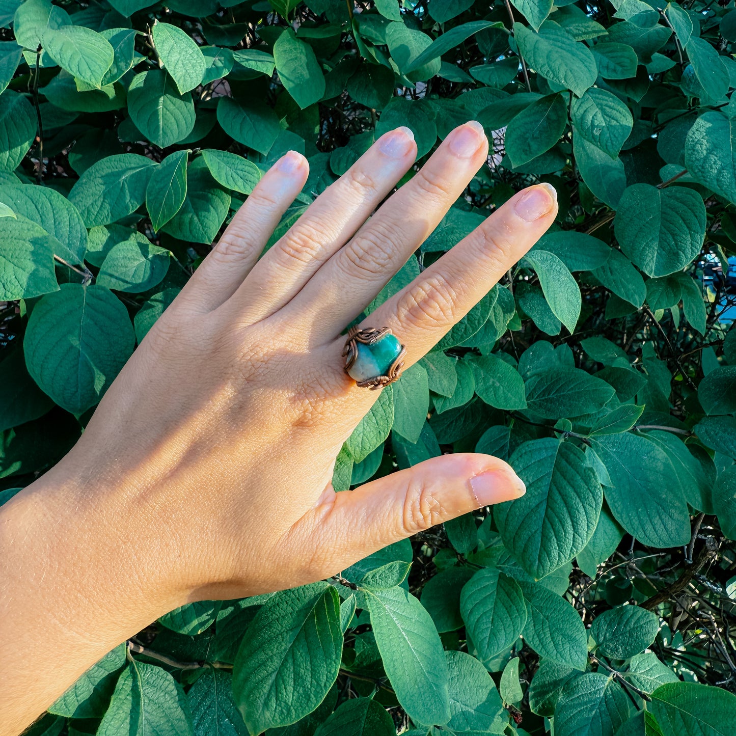 Copper Wire Wrapped Amazonite Ring