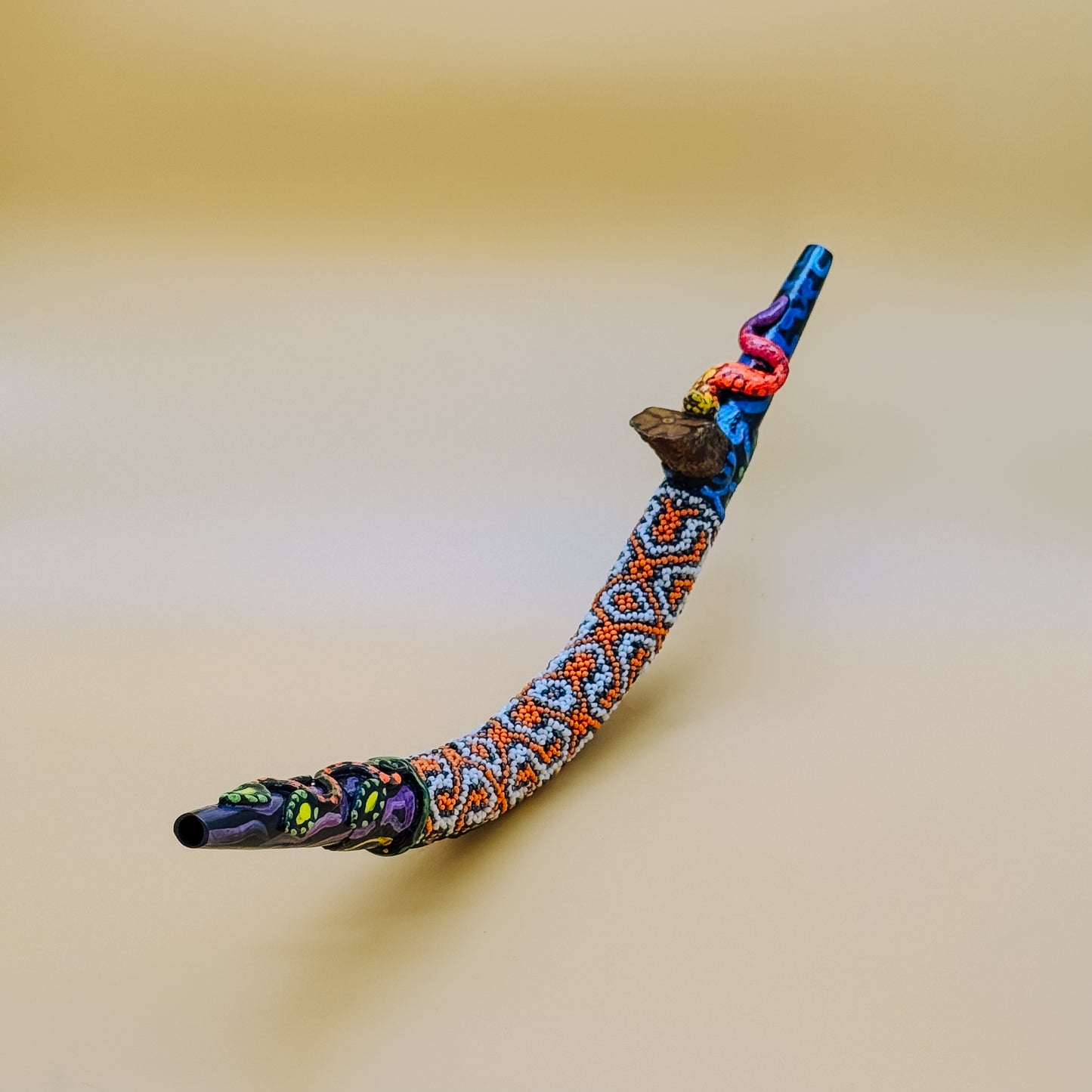 Serpent Shipibo Tepi - Orange White Beadwork