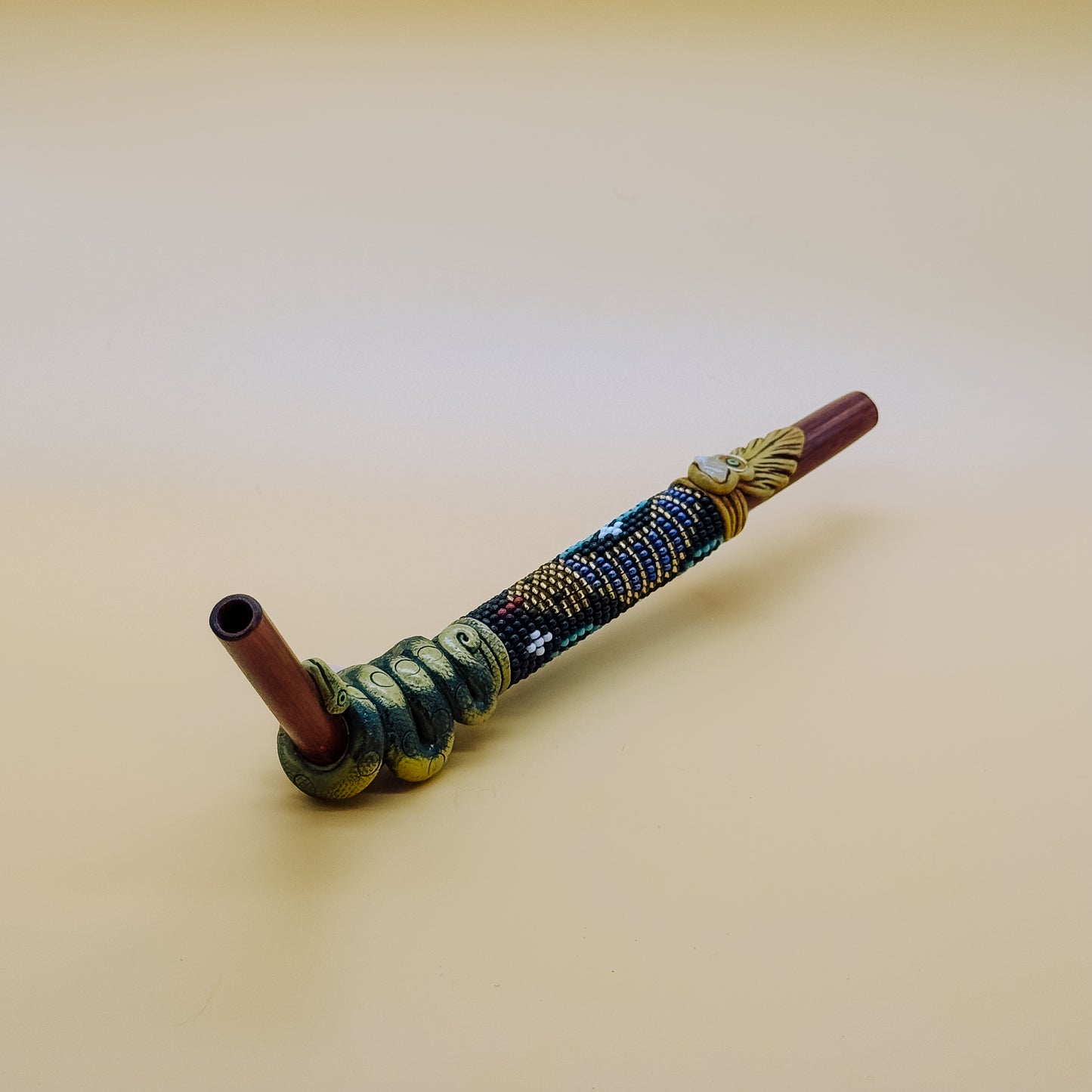 Portable Andean Tepi - Dark Blue Serpent Geometric Beadwork