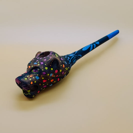 Shipibo Luminous Black Jaguar Prayer Pipe
