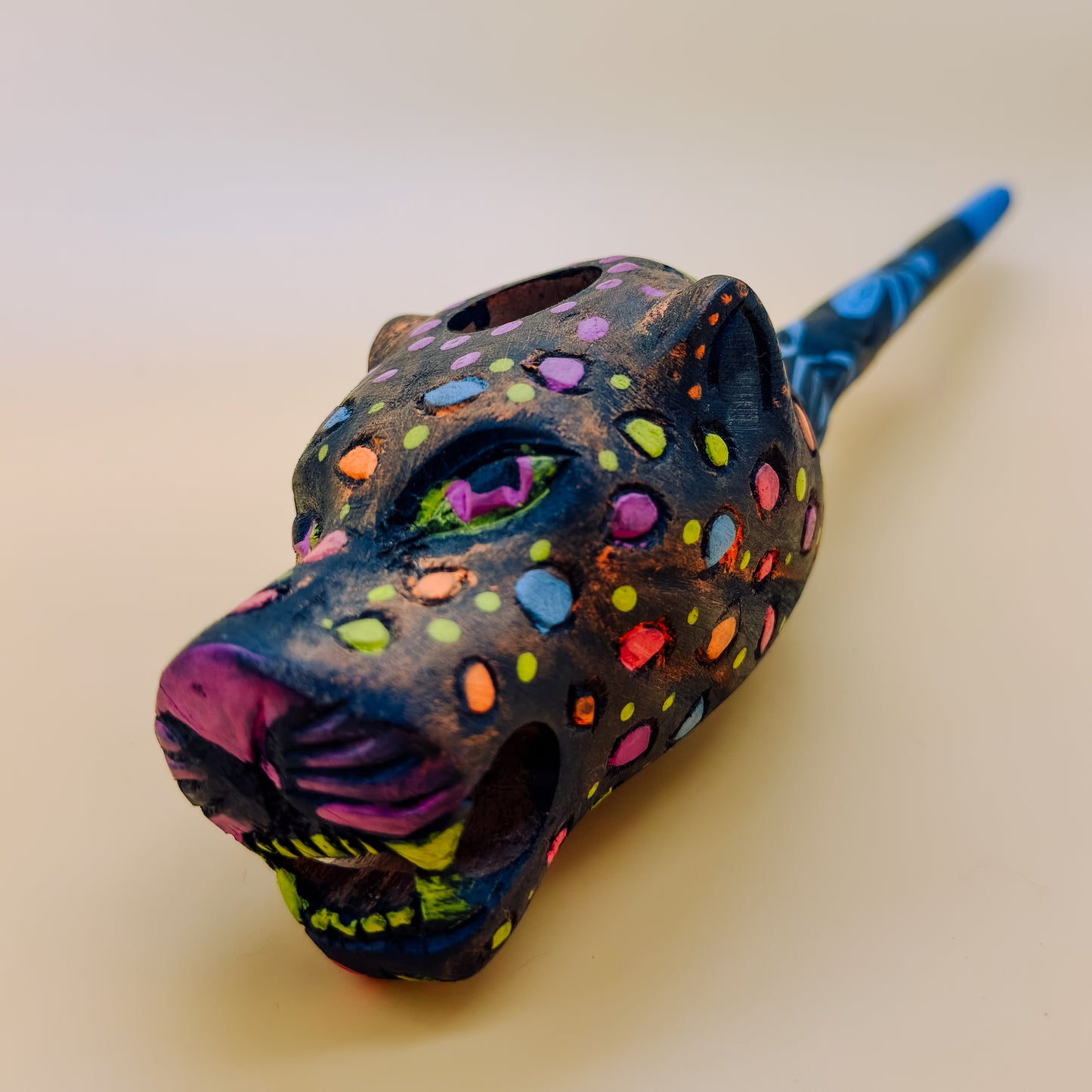 Shipibo Luminous Black Jaguar Prayer Pipe