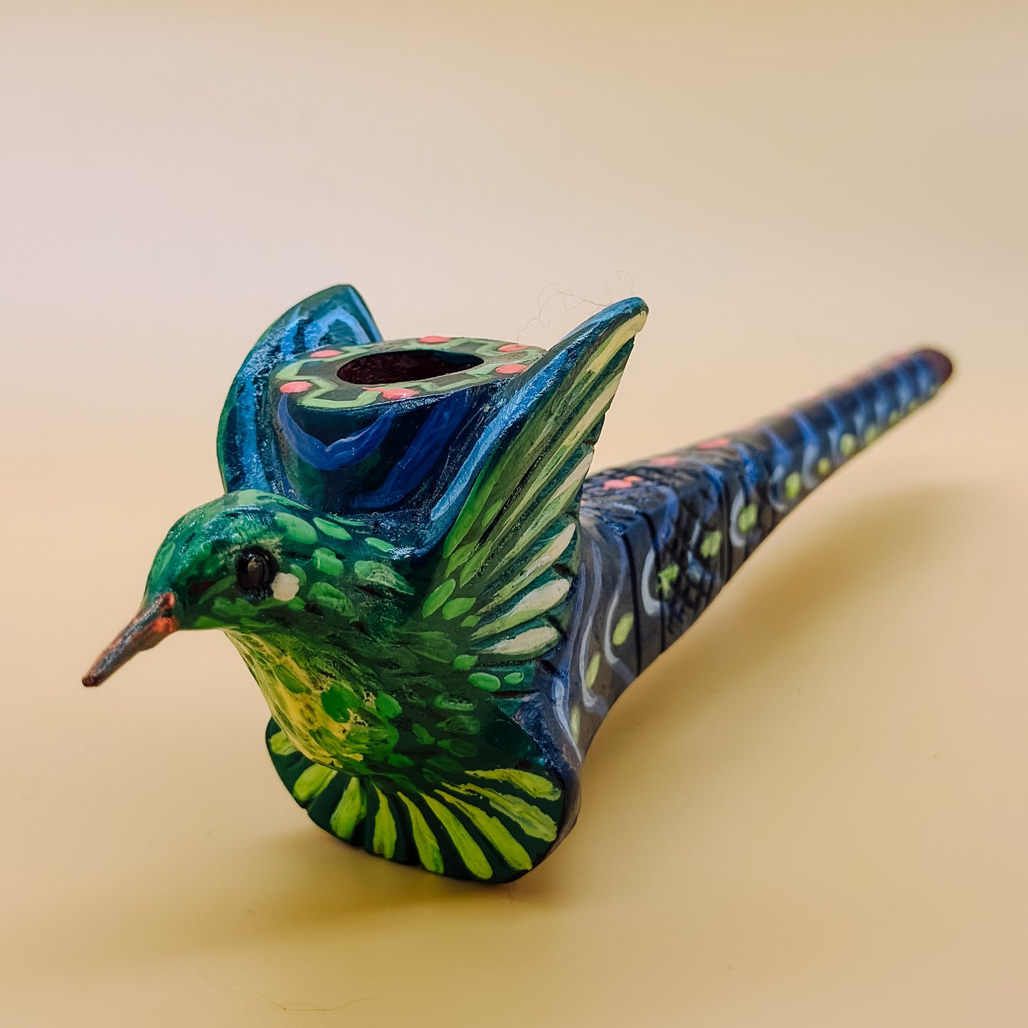 Shipibo Green Hummingbird Prayer Pipe