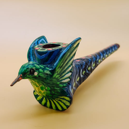 Shipibo Green Hummingbird Prayer Pipe