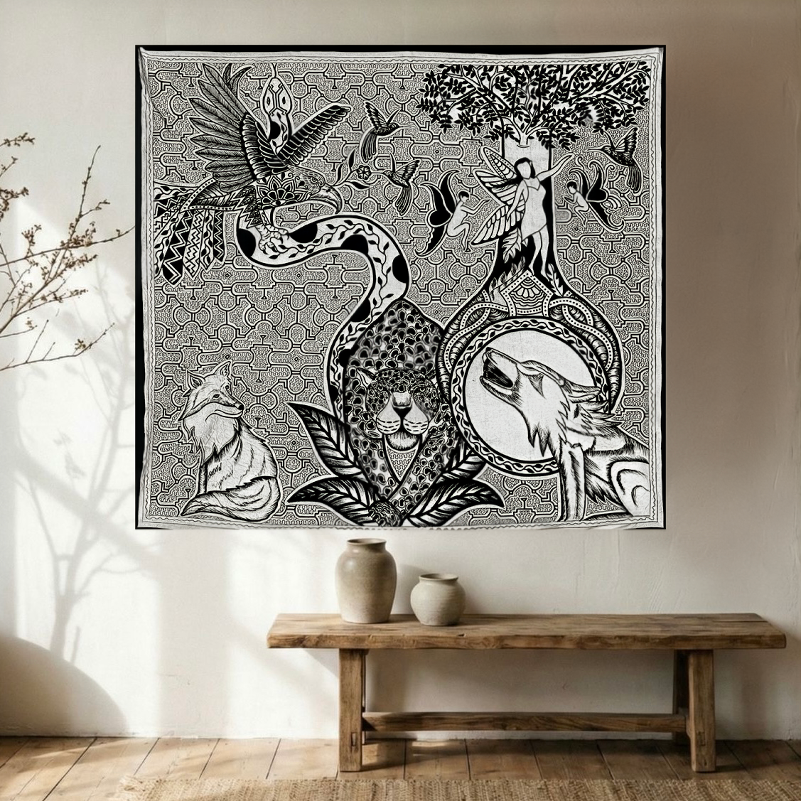 Hand-Painted Shipibo Sacred Animals Illustration – Kene Forest