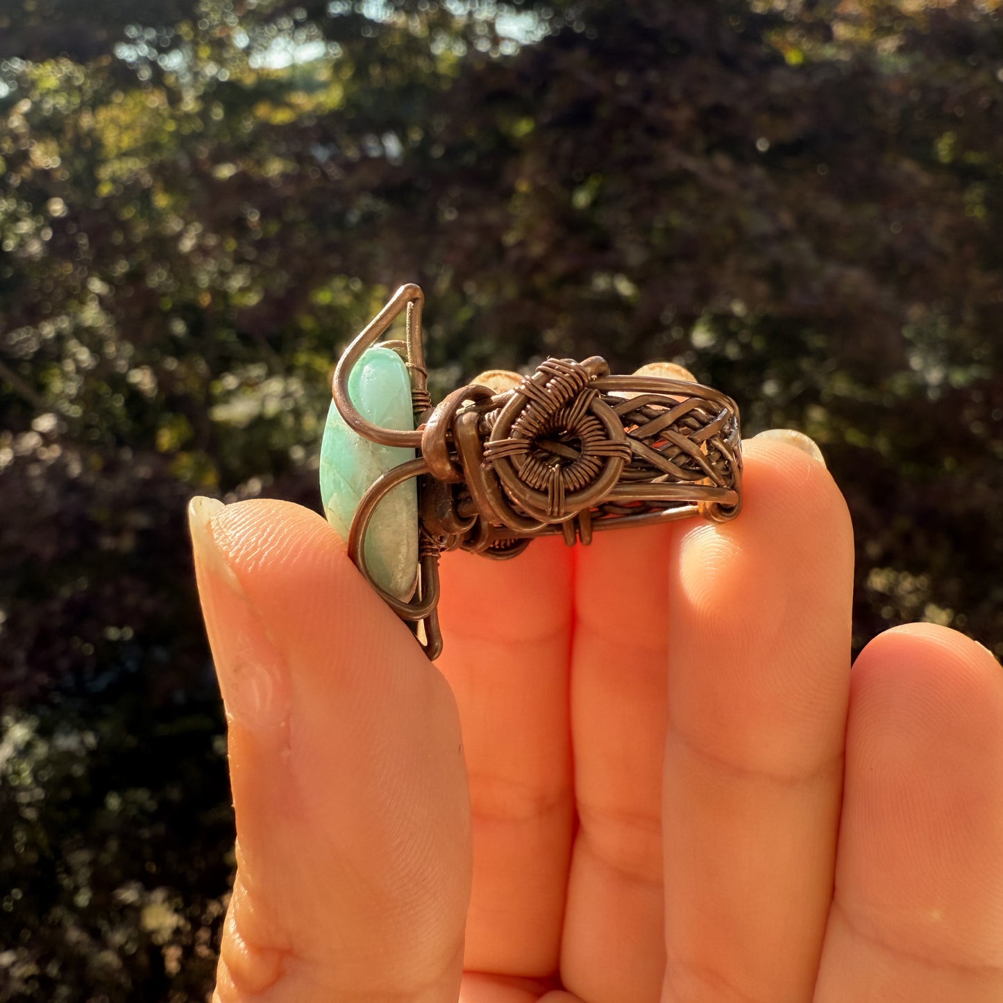 Copper Wire Wrapped Amazonite Highlight Ring