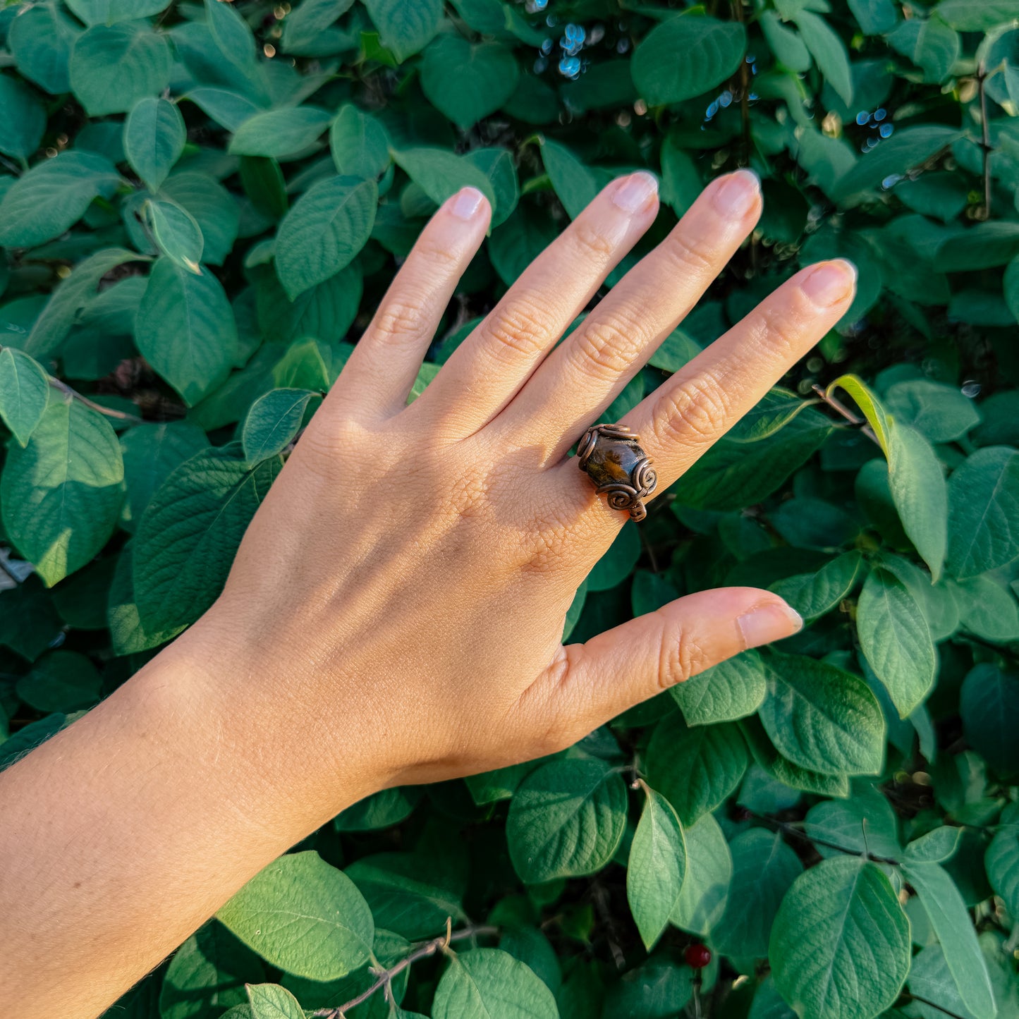 Copper Wire Wrapped Jade Ring