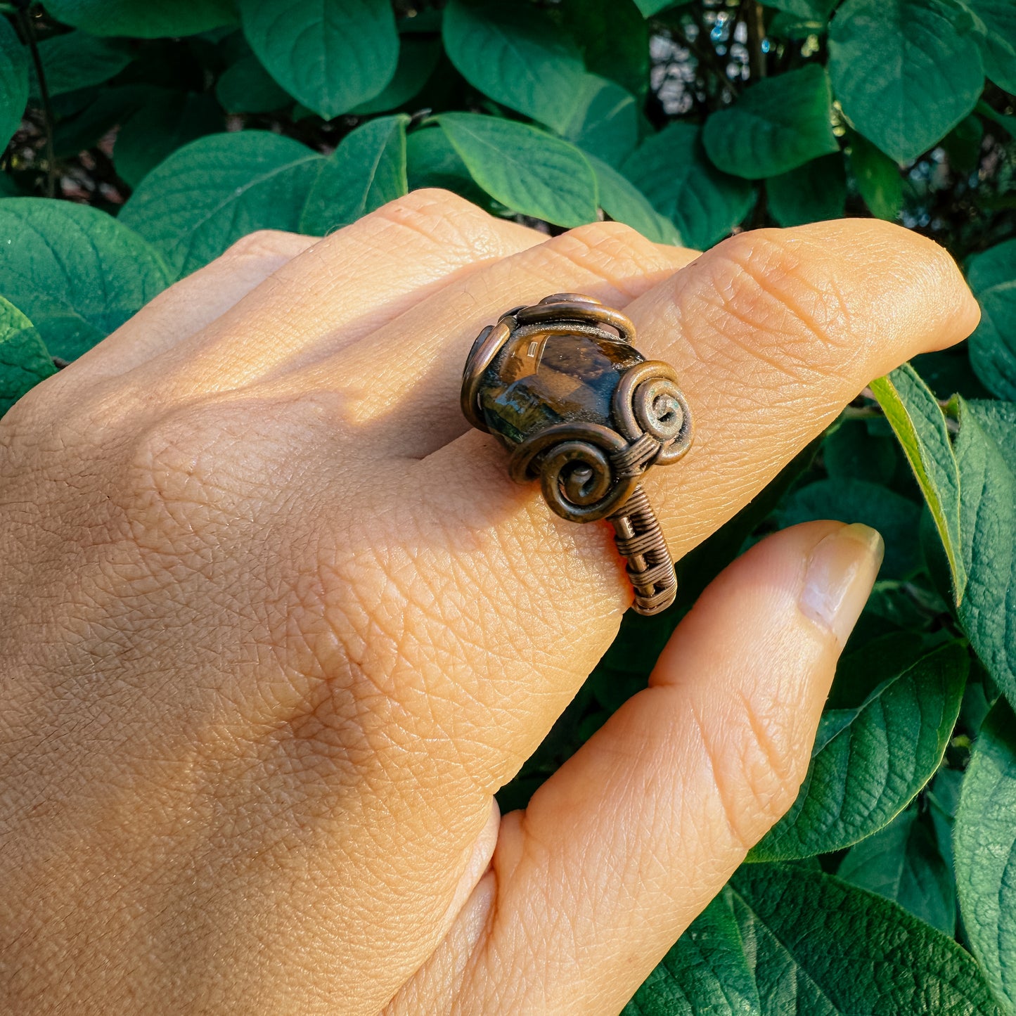Copper Wire Wrapped Jade Ring