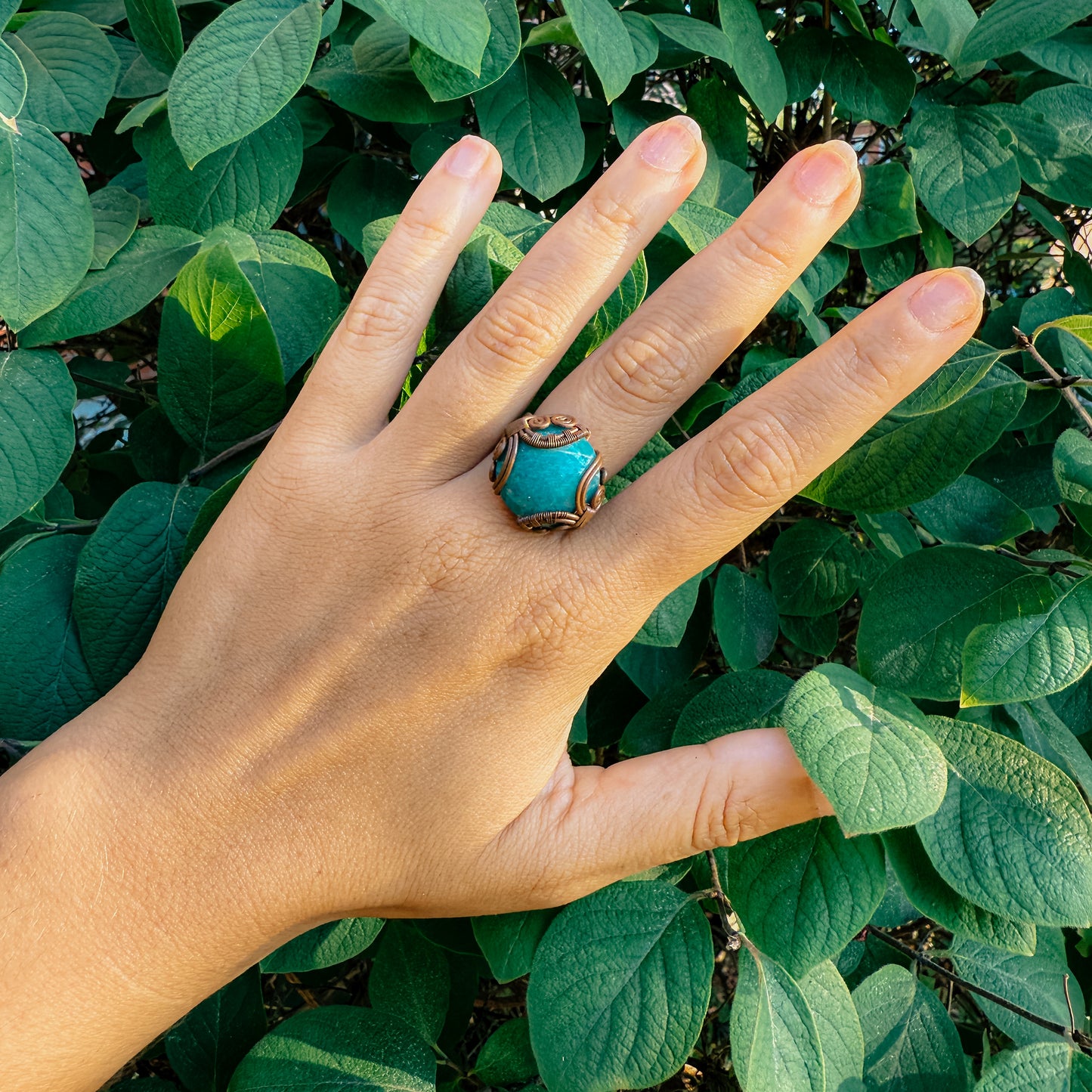 Copper Wire Wrapped Amazonite Ring