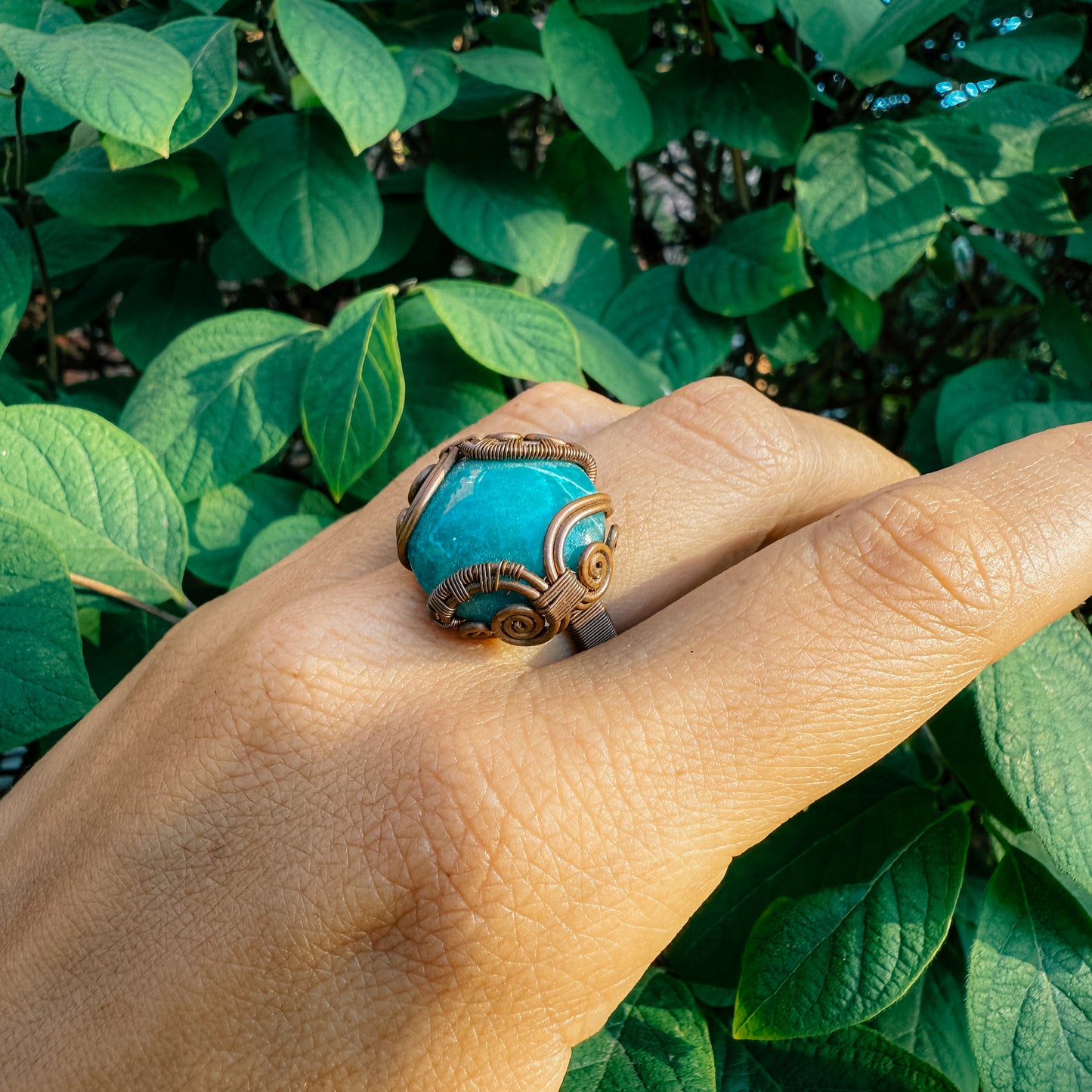 Copper Wire Wrapped Amazonite Ring