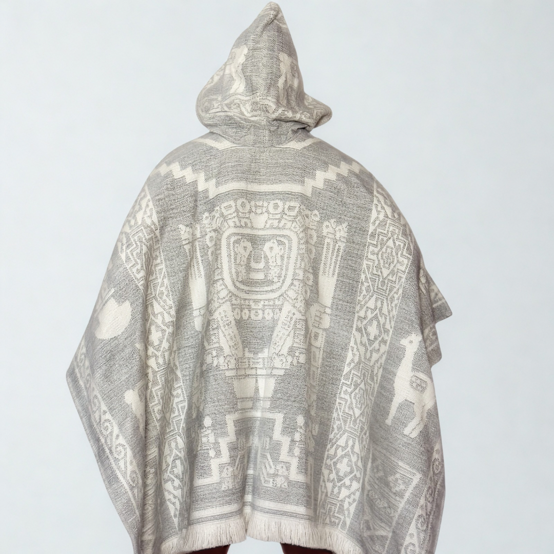 Hooded Poncho – White Andean Sun Mask