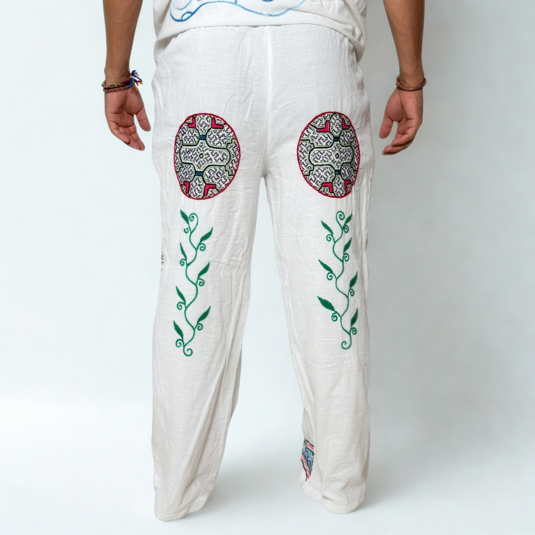 Shipibo Kene Embroidered Pants - Anaconda - Medium