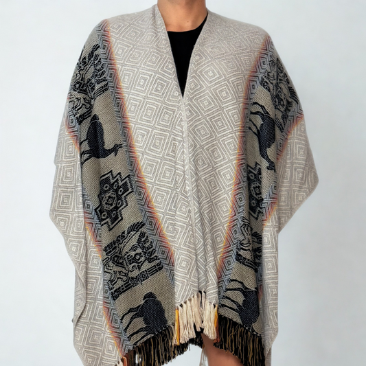 Peruvian Light Shawl - Light Gray Condor