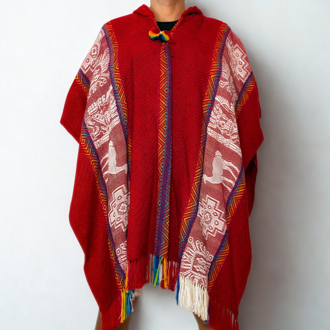 Peruvian Light Shawl- Red Hooded