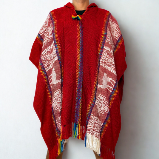 Peruvian Light Shawl- Red Hooded