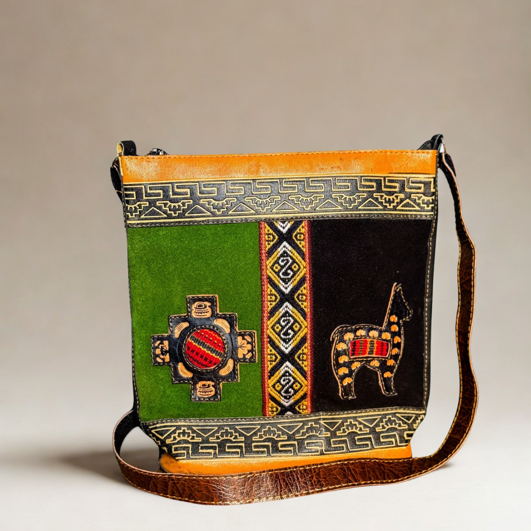 Acrylic Leather Andean Purse – Green Chakana