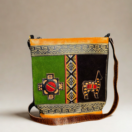 Acrylic Leather Andean Purse – Green Chakana