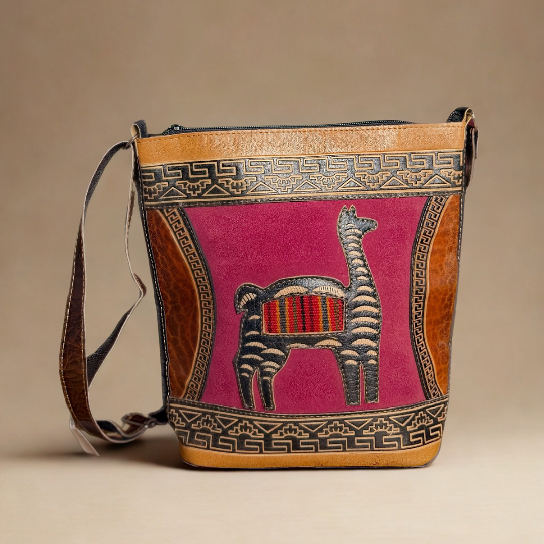 Acrylic Leather Andean Purse – Magenta Llama