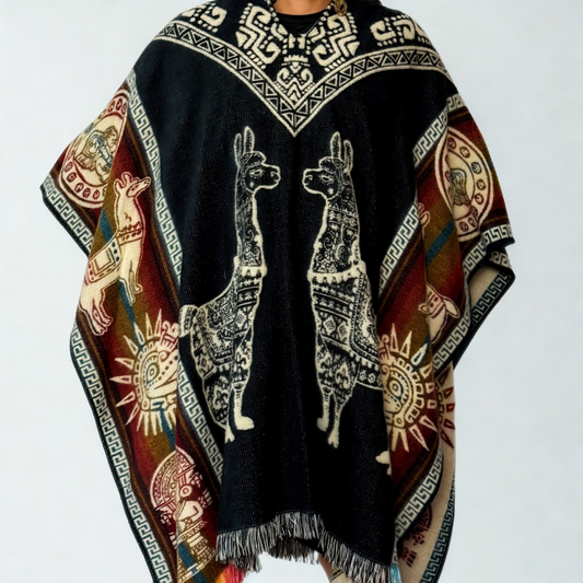 Hooded Poncho – Black Llama