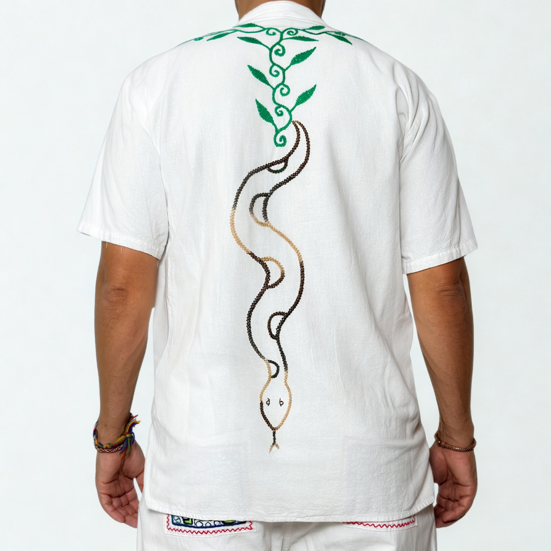 Shipibo Kene Embroidered Shirt - Sacred Mandala - Medium