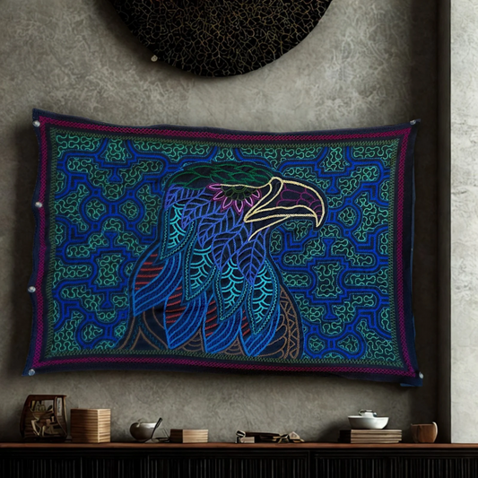 Shipibo Eagle Vision — Hand-Embroidered Ceremonial Tapestry