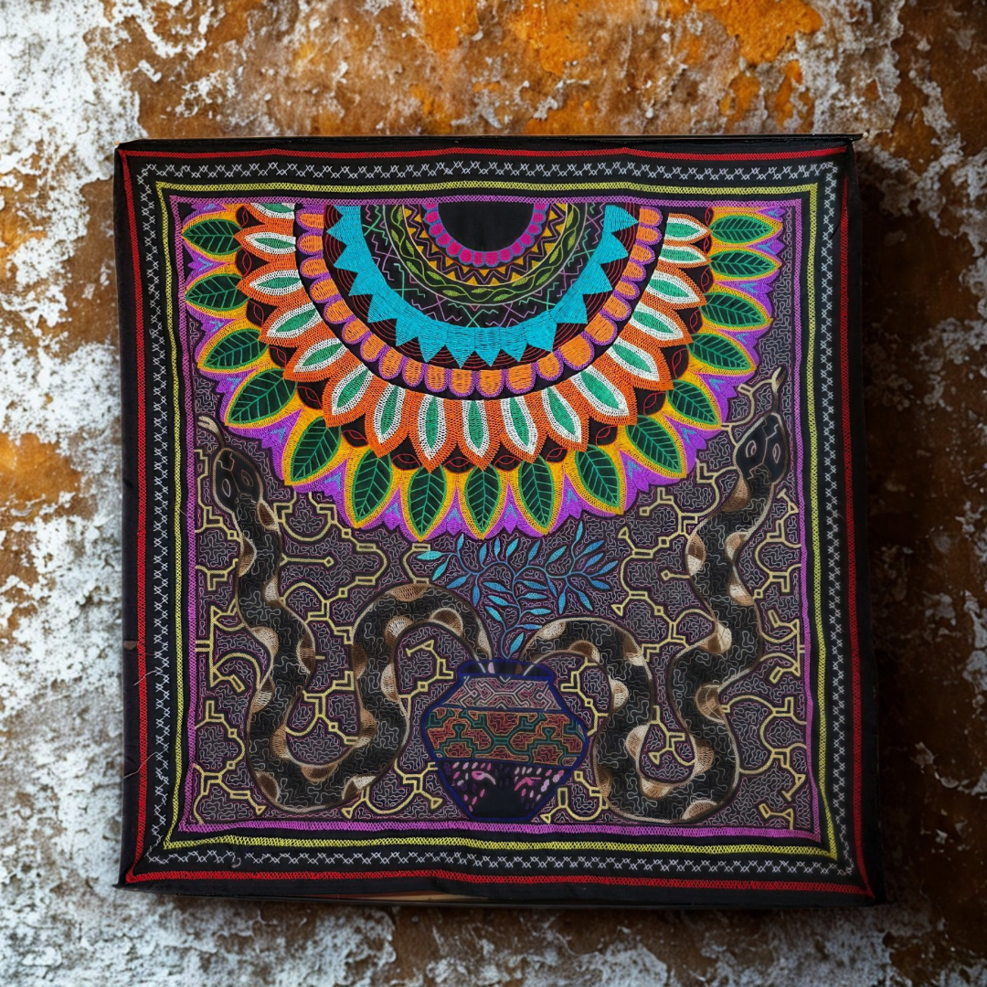 Shipibo Garden of Plant Allies — Hand-Embroidered Visionary Tapestry