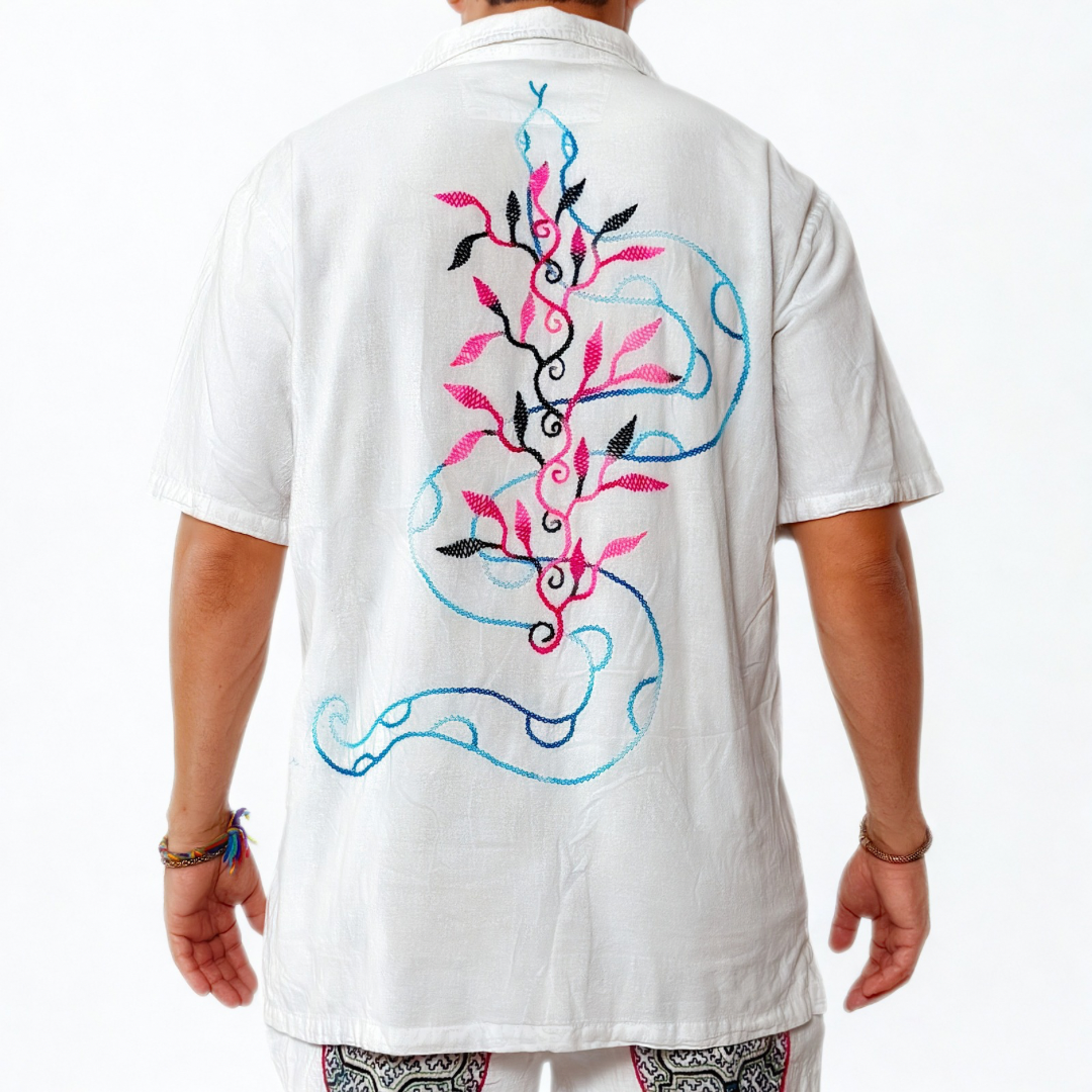 Shipibo Kene Embroidered Shirt - Jaguar -  Medium