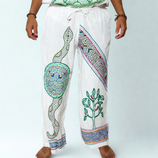 Shipibo Kene Embroidered Pants - Anaconda - Medium
