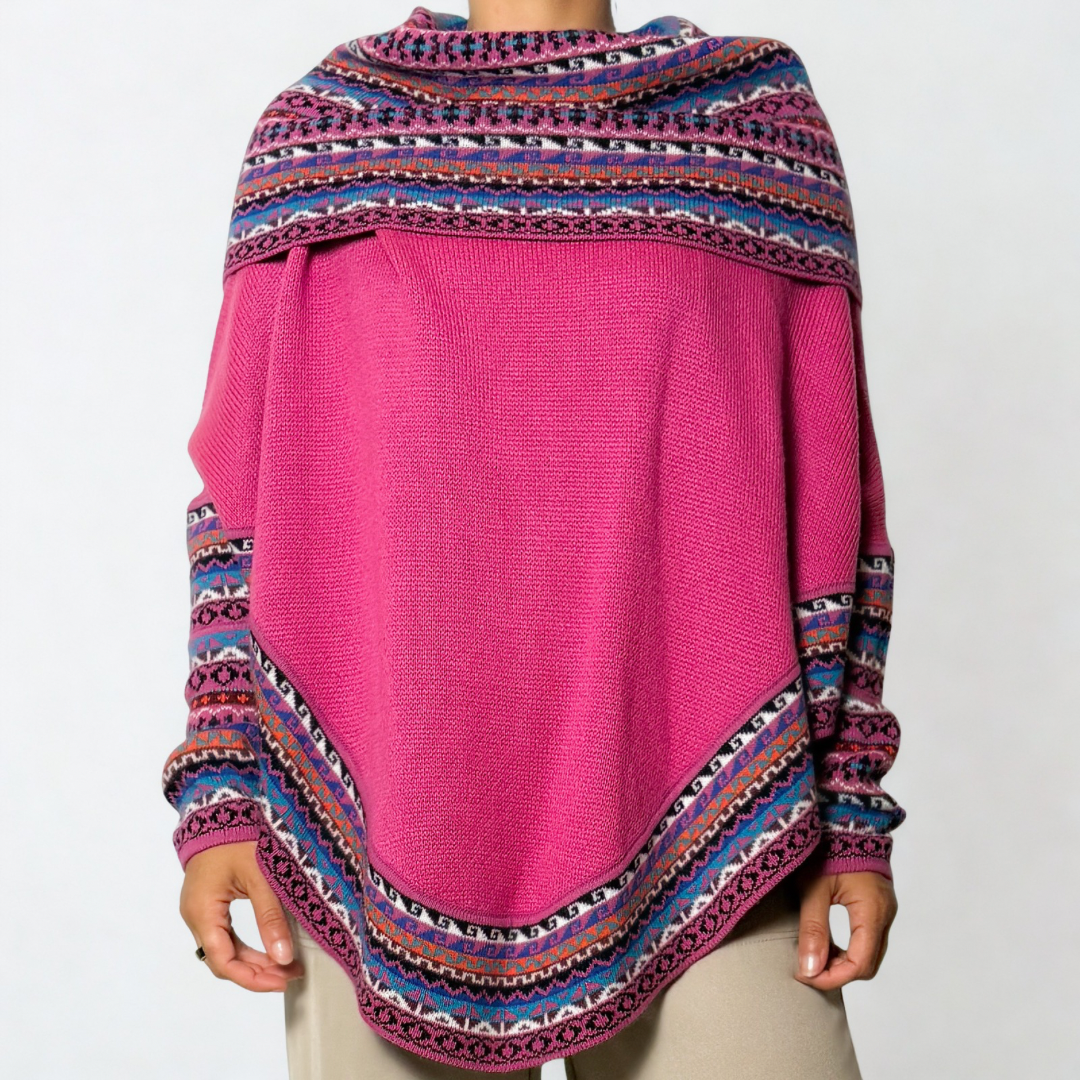 Women's Alpaca Blend Chompa Poncho Sweater - Pink