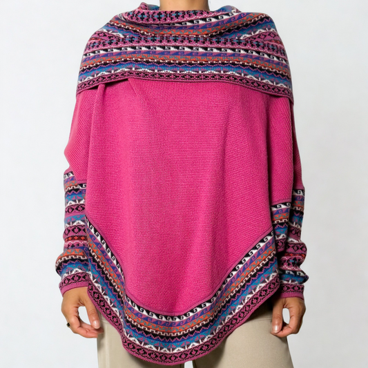 Women's Alpaca Blend Chompa Poncho Sweater - Pink