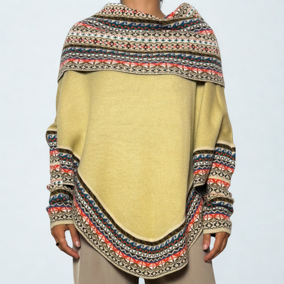 Women's Alpaca Blend Chompa Poncho Sweater - Cream