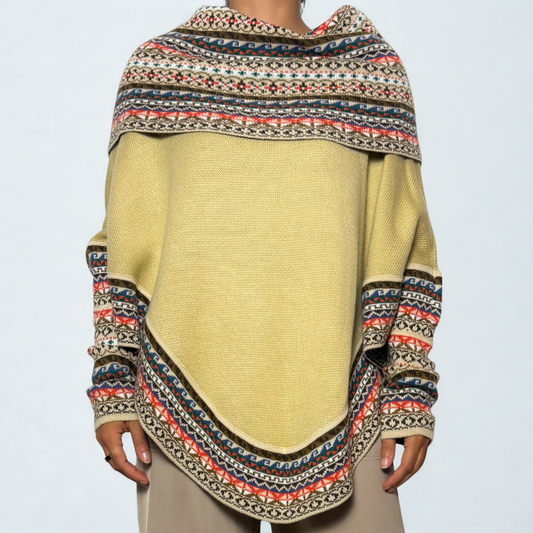 Women's Alpaca Blend Chompa Poncho Sweater - Cream