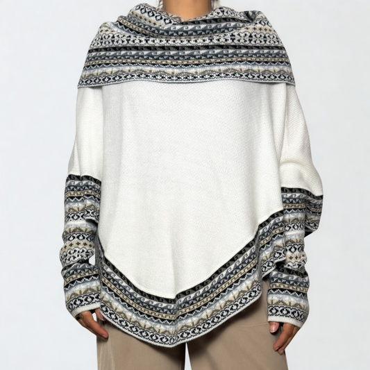Women's Alpaca Blend Chompa Poncho Sweater - White