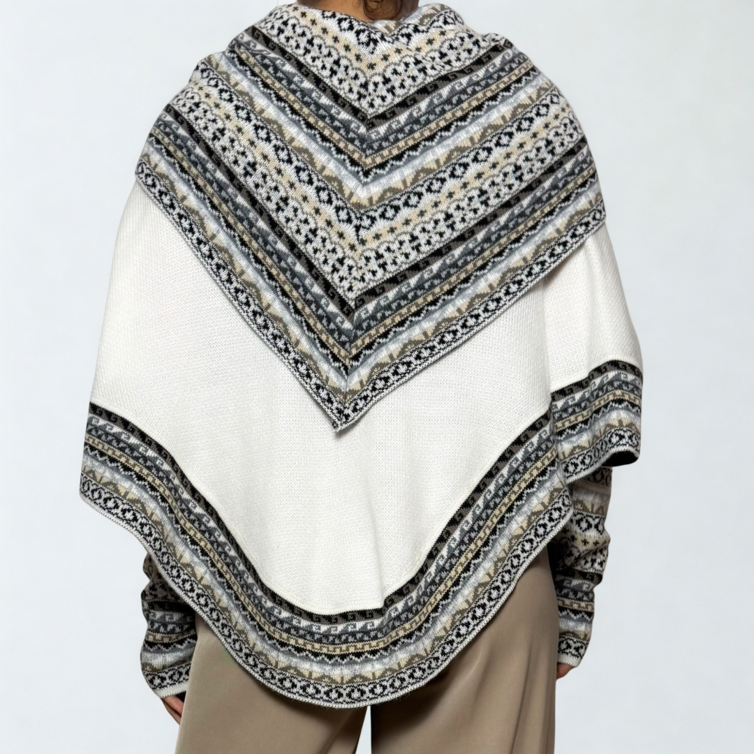 Women's Alpaca Blend Chompa Poncho Sweater - White
