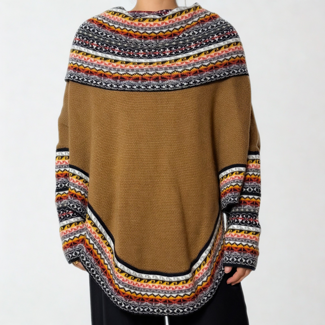 Women's Alpaca Blend Chompa Poncho Sweater - Brown