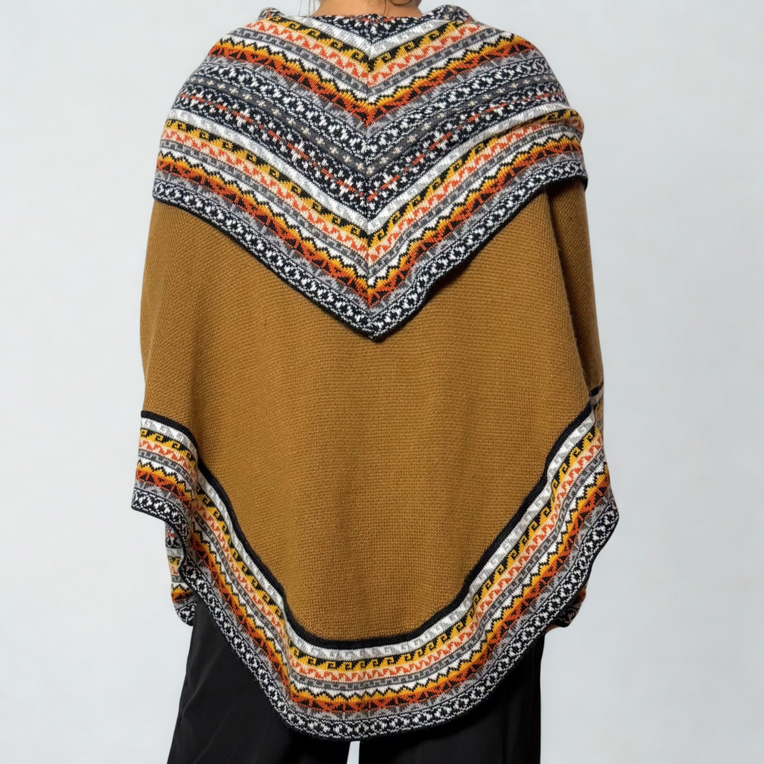 Women's Alpaca Blend Chompa Poncho Sweater - Brown