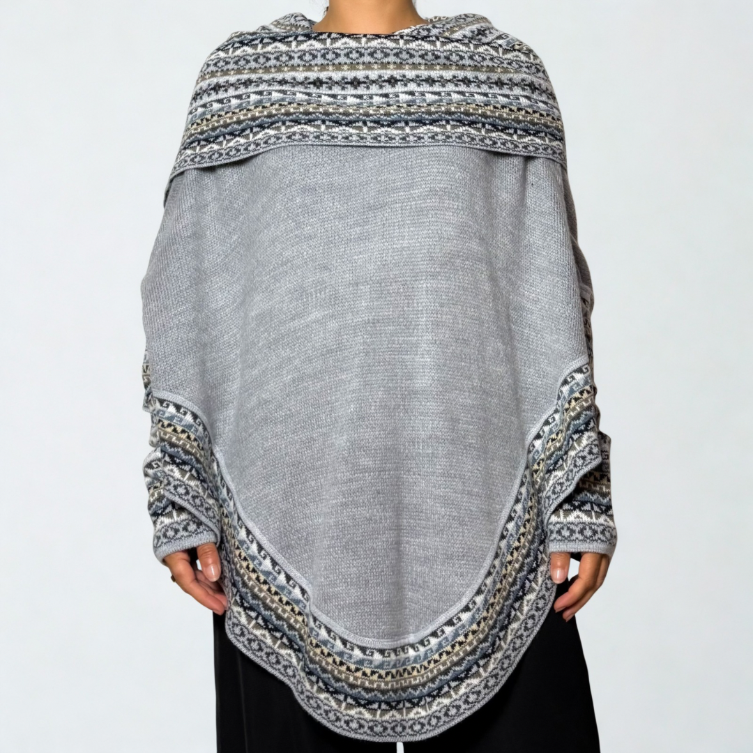 Women's Alpaca Blend Chompa Poncho Sweater - Light Gray