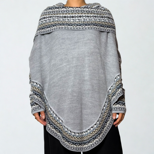 Women's Alpaca Blend Chompa Poncho Sweater - Light Gray