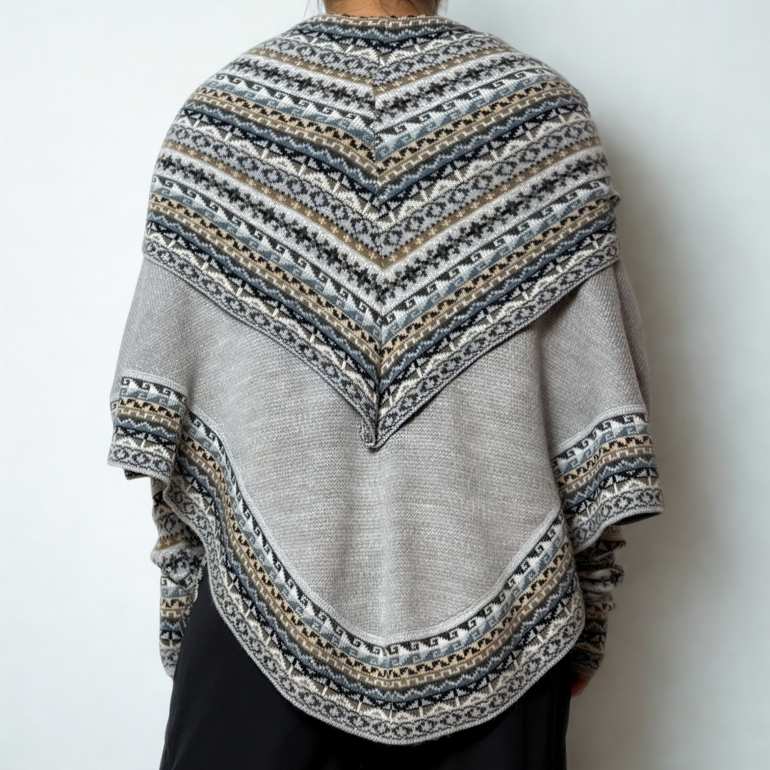 Women's Alpaca Blend Chompa Poncho Sweater - Light Gray